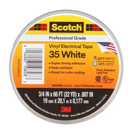 7 mil, 3/4" x 66 ft. White Electrical Tape