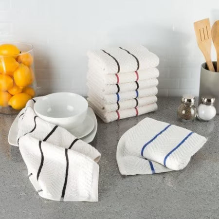 100-percent Combed Cotton Dish Cloths Chevron Weave Dishtowels, (8 Pack-Multiple Colors)